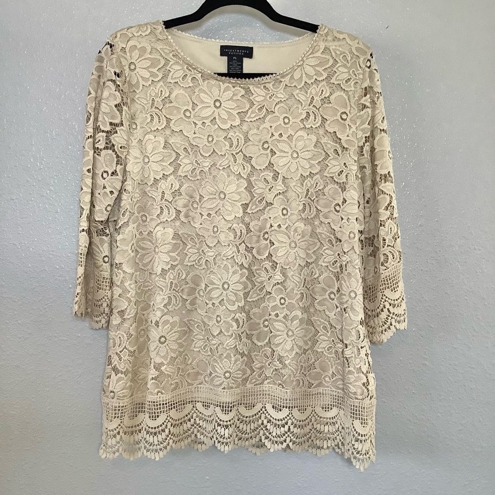 Cream Lace Lagenlook Bohemian Hippie Mori Kei Boho‎ Lined Tunic Blouse PL
